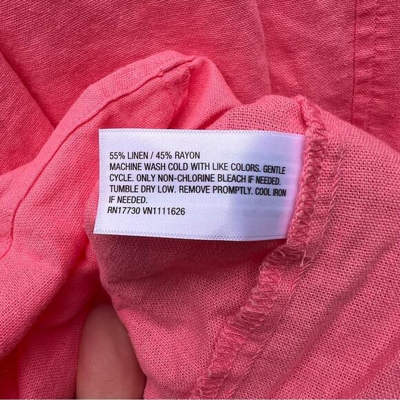 Isabel Linen Blend Pink Rolled Short sleeve Button Up Shirt Blouse LARGE - Picture 5 of 6